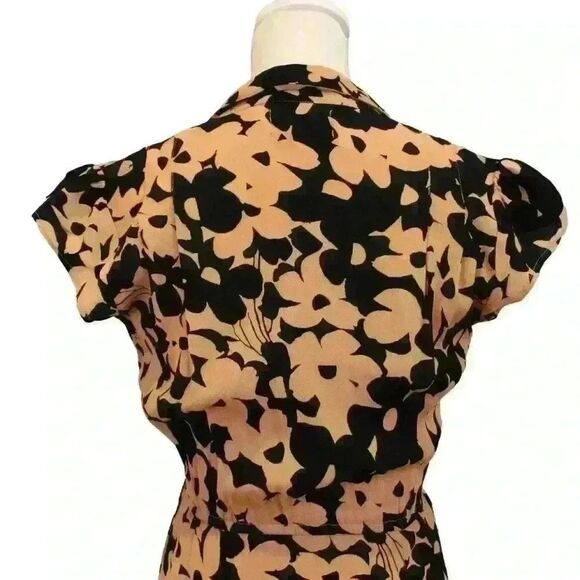Urban Outfitters Daisy Print Midi Dress Black/Tan Short Sleeve Size XS - Picture 8 of 9